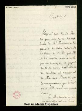 Minuta de la carta [de Manuel de Lardizábal y Uribe] al conde de Floridablanca en la que le trasl...