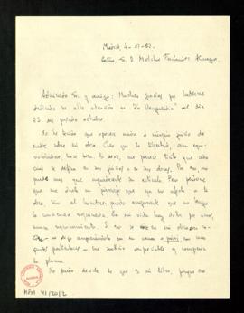 Carta de Ramón de Garciasol a Melchor Fernández Almagro en la que le da las gracias por haberle d...