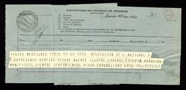 Telegrama de pésame del delegado provincial de Educación de Bilbao por el fallecimiento de Eduard...