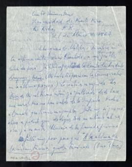 Carta de Jorge Guillén a Melchor Fernández Almagro en la que le dice que ya está impreso Lenguaje...