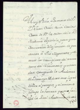 Carta de Casimiro Ustáriz a Vincencio Squarzafigo en la que da cuenta de haber concurrido a la pr...