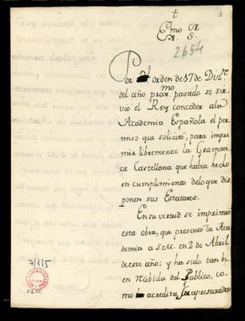 Minuta de la carta de Francisco Antonio de Angulo al marqués de Grimaldi por la que le ruega que ...