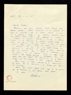 Carta de Salvador [Fernández Ramírez] a Rafael [Lapesa] en la que le pide disculpas por retener l...