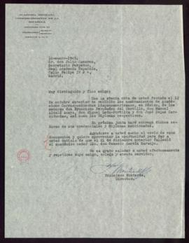Carta de Francisco Monterde, director de la Academia Mexicana, a Julio Casares, secretario de la ...