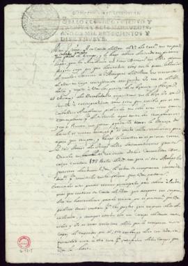 Minuta de la carta de Vincencio Squarzafigo a José Siesso de Bolea en la que le da cuenta de las ...