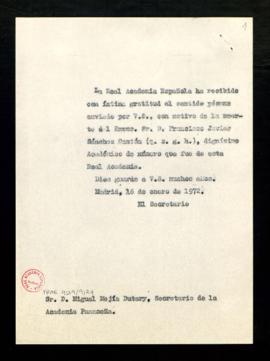 Copia sin firma del oficio del secretario a Miguel Mejía Dutary, secretario de la Academia Paname...