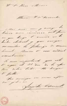 Carta de Leopoldo O'Donnell a Pedro Antonio de Alarcón en la que le muestra su satisfacción por l...