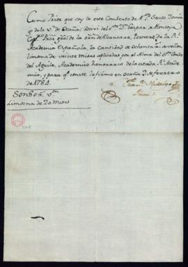 Recibo de Francisco Hidalgo, prior del convento de Santo Domingo de Ocaña, de 80 reales de vellón...