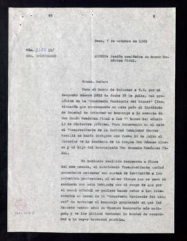 Copia del oficio sin firma del embajador de España en Roma al ministro de Asuntos Exteriores con ...