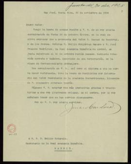 Carta de Jenaro Cardona Valverde a Emilio cotarelo en la que acusa el recibo de su nombramiento c...