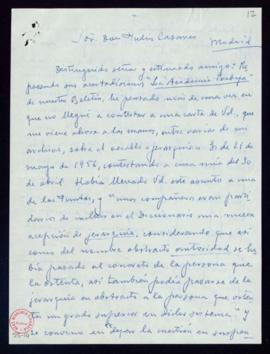 Carta de Isidoro Macabich a Julio Casares en la que diserta sobre las voces jerarquía, autoridad ...