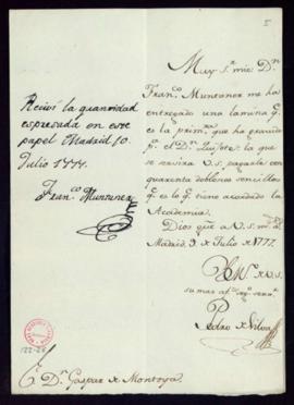 Orden de Pedro de Silva a Gaspar de Montoya del pago a Francisco Muntaner de 40 doblones por la p...