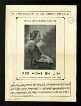 El libro femenino de más intensas emociones. María Luisa Gómez Sabater, Tres vidas en una. La luc...