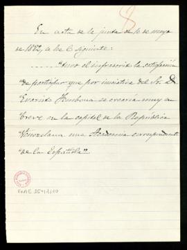 Nota de la comunicación a la junta de 10 de mayo de 1882 sobre la fundación de la Academia Venezo...