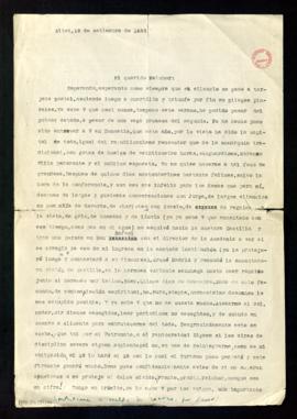Carta de Pedro Salinas a Melchor Fernández Almagro en la que le habla sobre sus quince días en Sa...