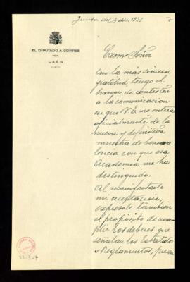 Carta de Niceto Alcalá Zamora al secretario en la que manifiesta su aceptación de su nombramiento...