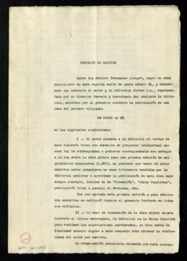 Contrato de edición entre Melchor Fernández Almagro y la editorial Jordán de la obra En torno al 98