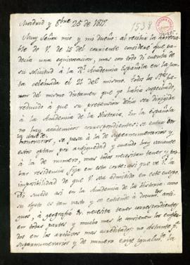 Minuta de la carta de Francisco Antonio González a Joaquín Mariano Alcántara y Boria en la que le...