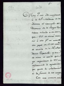 Carta de José Miguel de Flores a Manuel de Lardizábal y Uribe de traslado del agradecimiento de l...