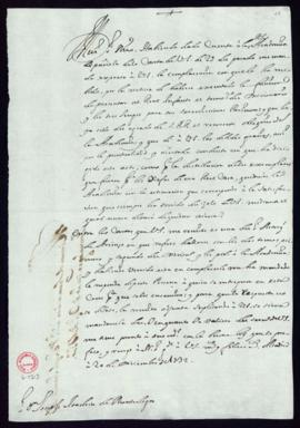 Minuta de la carta de Vincencio Squarzafigo a José de Montealegre en la que le da cuenta de haber...