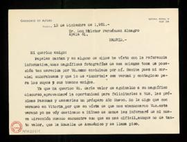 Carta de Gregorio Altube a Melchor Fernández Almagro en la que le felicita por su ingreso en la R...