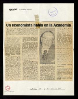 Semanal libros. Un economista habla en la Academia, por Juan Velarde Fuertes