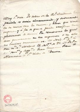 Minuta de la carta de Juan Crisóstomo Ramírez Alamanzón a la viuda de Ibarra [Manuel Contera] en ...