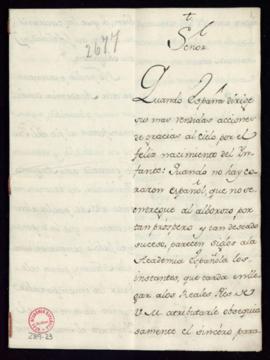Copia manuscrita de la oración a Carlos III que hizo la Real Academia Española con motivo del nac...