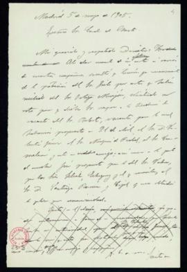 Minuta de la carta del secretario [Mariano Catalina] al director, el conde de Cheste, en la que l...