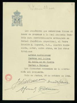 Propuesta de Rodolfo M. Ragucci como académico correspondiente extranjero en Bernal (República Ar...