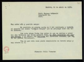 Minuta de la carta de Julio Casares a Magnus Grönvold en la que le agradece el envío del anuario ...