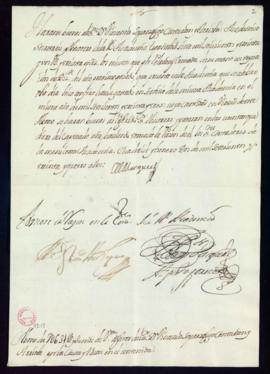 Orden del marqués de Villena de libramiento a favor de Vincencio Squarzafigo de 7631 reales de ve...