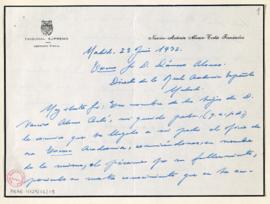 Carta de Narciso-Antonio Alonso-Cortés a Dámaso Alonso con la que le comunica que ha recibido el ...