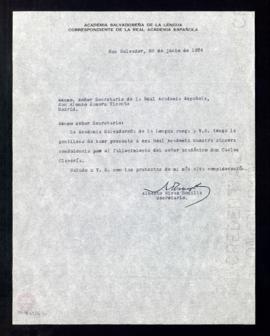 Carta de Alberto Rivas Bonilla, secretario de la Academia Salvadoreña de la Lengua, al secretario...