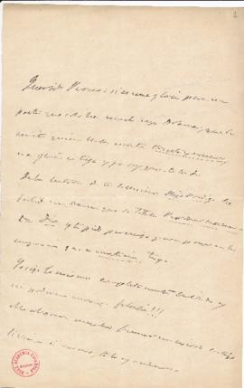 Carta de Narciso Serra a Pedro Antonio de Alarcón en la que le informa de que ha creado un drama ...