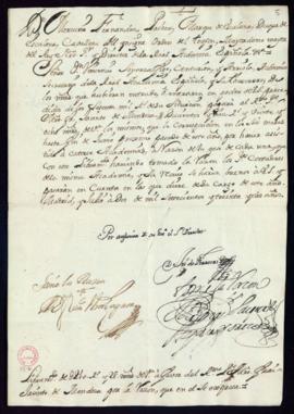 Orden del marqués de Villena del libramiento a favor de Jacinto de Mendoza de 210 reales y 28 mar...