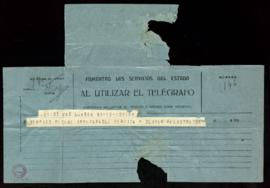 Telegrama de pésame de Oliver, registrador de Luarca, al secretario [Julio Casares] por la irrepa...