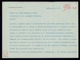 Carta de Salvador González Anaya a Ramón Menéndez Pidal en la que le comunica que ha sabido por G...