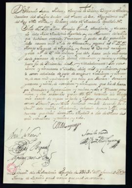 Orden del marqués de Villena del libramiento a favor de Tomás de Azpeitia de 2307 reales de velló...