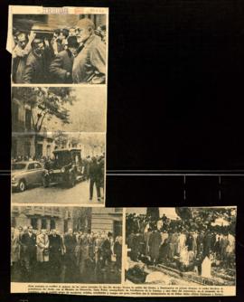 Recorte de prensa de diario Arriba con fotografías del entierro de Pío Baroja