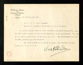 Carta de Vicente Castañeda a Julio Casares para solicitarle un ejemplar del tomo I del Epistolari...
