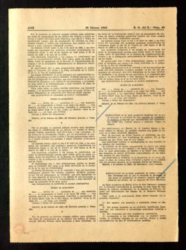 Páginas 3311 del Boletín Oficial del Estado del 26 de febrero de 1963 con el anuncio de la vacant...