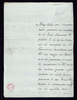 Carta de José Miguel de Flores a Francisco Antonio de Angulo en la que da las gracias por la remi...