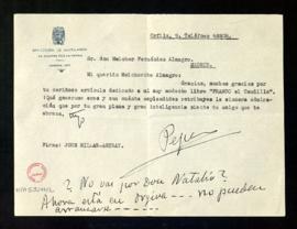Carta de José Millán-Astray, general jefe de la Dirección de Mutilados de Guerra por la patria, a...