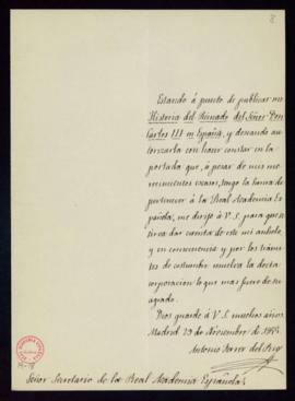 Carta de Antonio Ferrer del Río al secretario [Manuel Bretón de los Herreros] en la que solicita ...