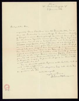 Carta de Eduard Böhmer en la que acusa recibo de la carta enviada a través de Marcelino Menéndez ...