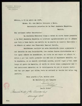 Carta de Darío Rubio, secretario pro tempore de la Academia Mexicana, a Emilio Cotarelo, secretar...