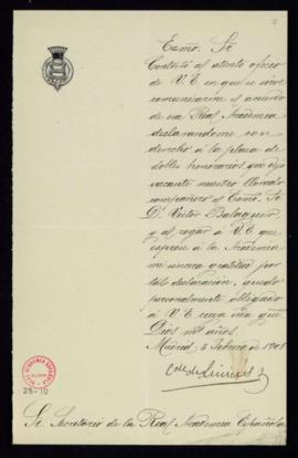 Carta del c[on]de de Liniers al secretario [Mariano Catalina] de agradecimiento a la Academia por...