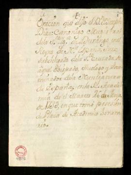 Oración que dijo José Díaz el martes 26 de mayo de 1739 en que tomó posesión de plaza de académic...