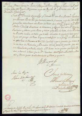Orden del marqués de Villena a Vincencio Squarzafigo de libramiento a favor de Adrián Conink de 3...
